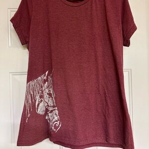 Burgundy T-Shirt with Horse Graphic